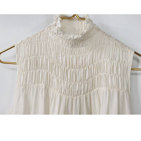 NWT‎ NEW FRAME Smocked Silk Sleeveless Mock Neck Top White XS - Picture 8 of 12